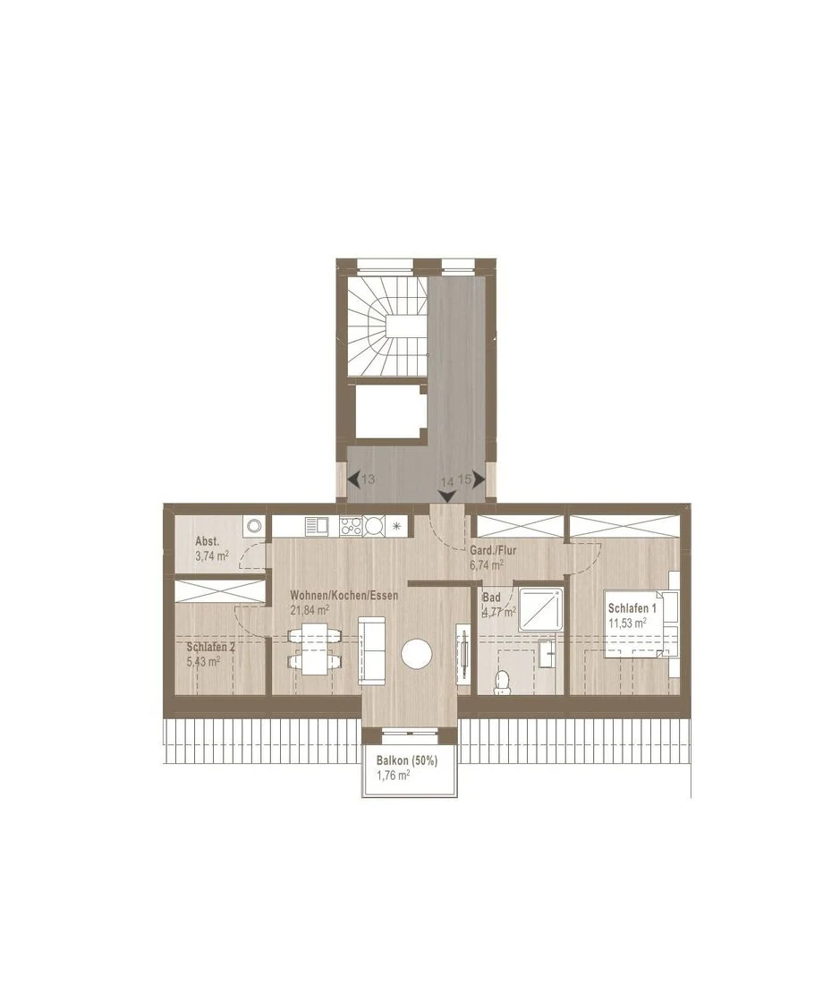 Grundriss Wohnung 14, Dachgeschoss